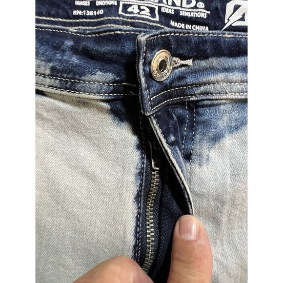 Dreamland Skinny Jeans 42x33 Blue Denim Patched Acid Washed Zip Pocketed Belted. - Picture 2 of 12